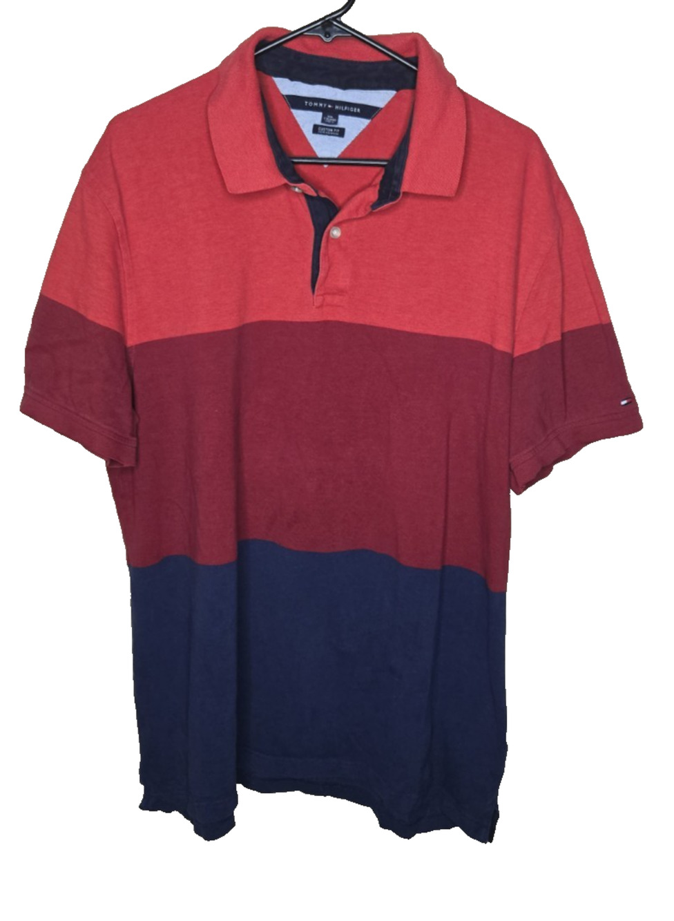 Tommy Hilfiger Color-blocked Polo Shirt Red/Maroon/Navy Striped 2XL